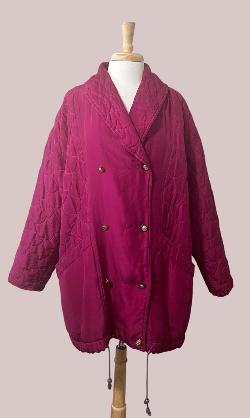 VTG Great Cavalier by St Paul Fuchsia Quilted Silk Jacket Double Breasted size L